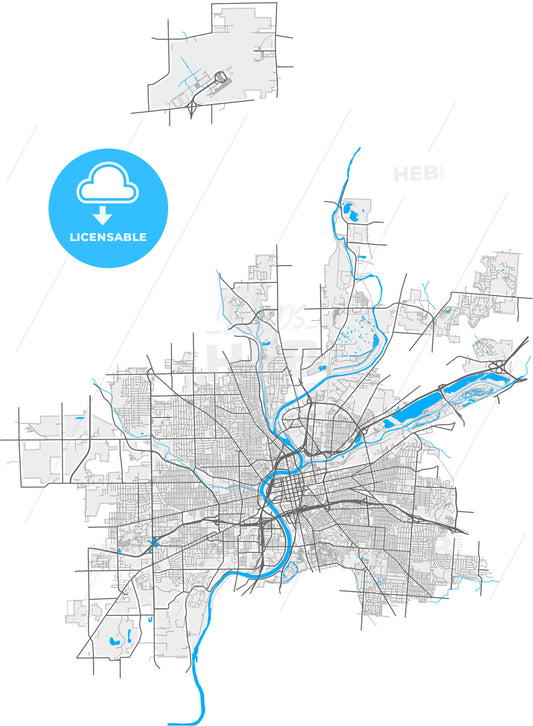 Dayton, Ohio, United States, high quality vector map
