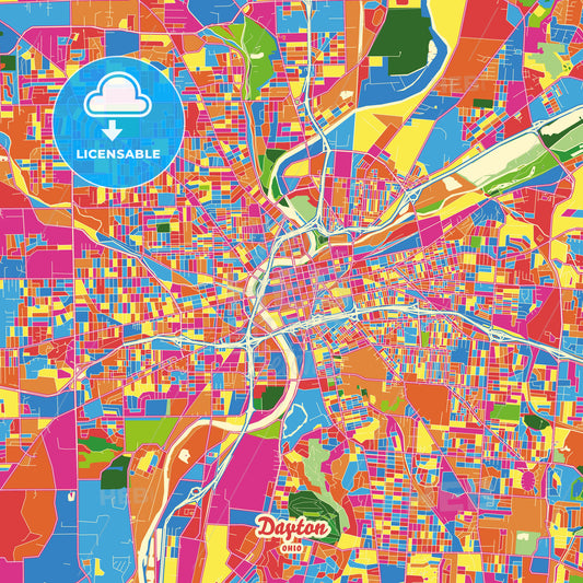 Dayton, United States Crazy Colorful Street Map Poster Template - HEBSTREITS Sketches