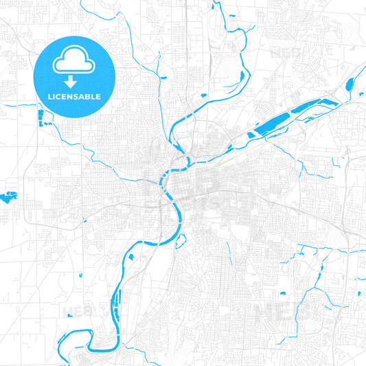 Dayton, Ohio, United States, PDF vector map with water in focus