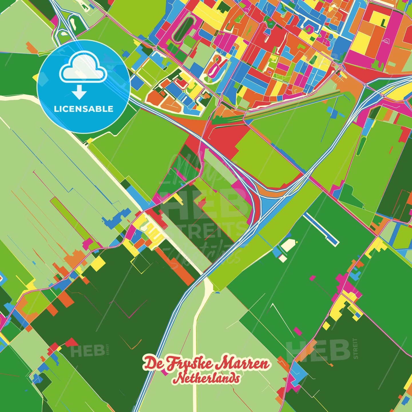 De Fryske Marren, Netherlands Crazy Colorful Street Map Poster Template - HEBSTREITS Sketches