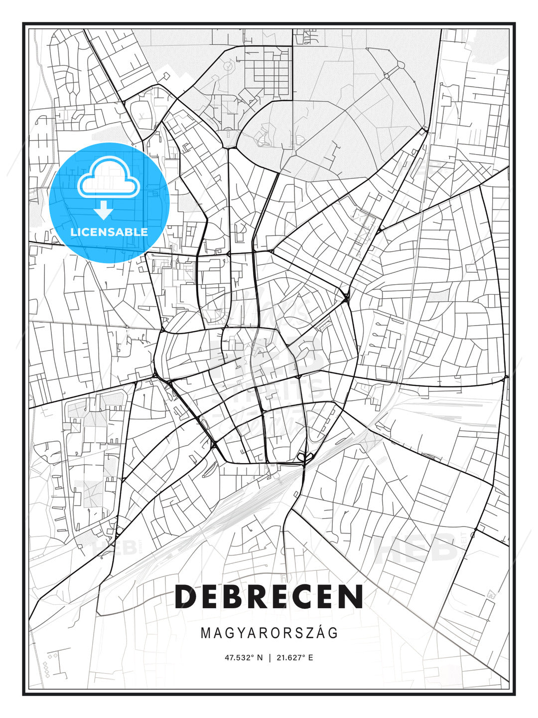 Debrecen, Hungary, Modern Print Template in Various Formats - HEBSTREITS Sketches