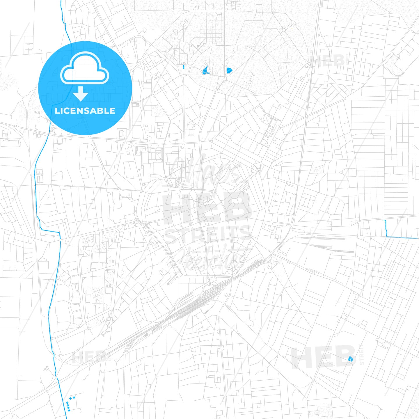 Debrecen, Hungary PDF vector map with water in focus