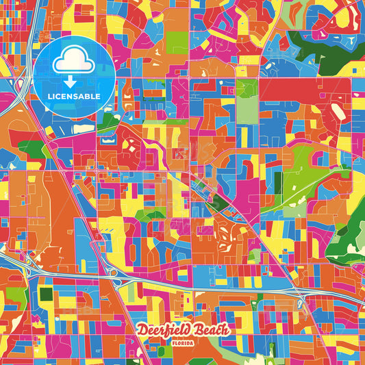 Deerfield Beach, United States Crazy Colorful Street Map Poster Template - HEBSTREITS Sketches