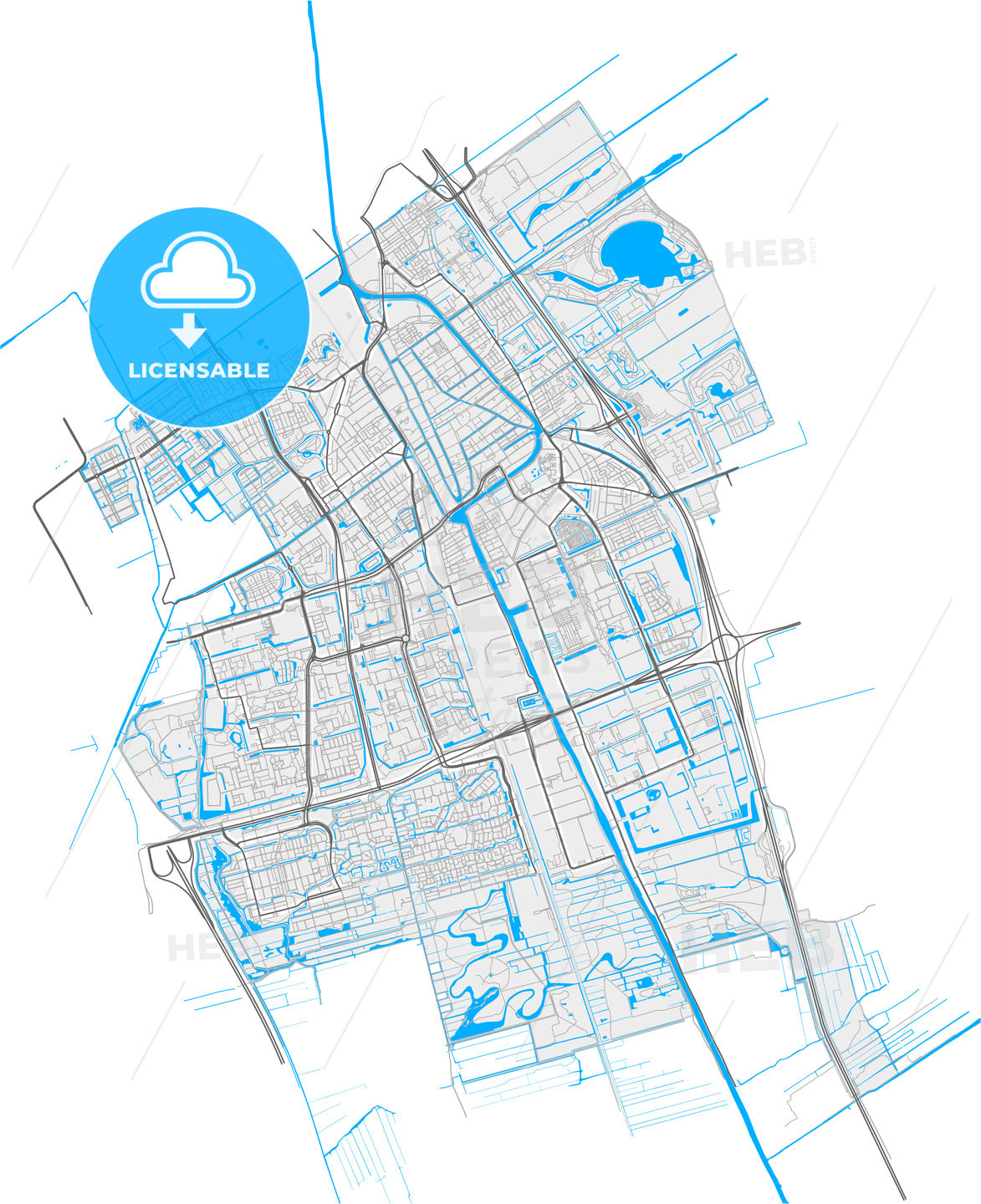 Delft, South Holland, Netherlands, high quality vector map