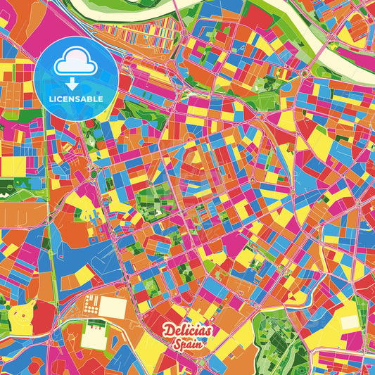Delicias, Spain Crazy Colorful Street Map Poster Template - HEBSTREITS Sketches