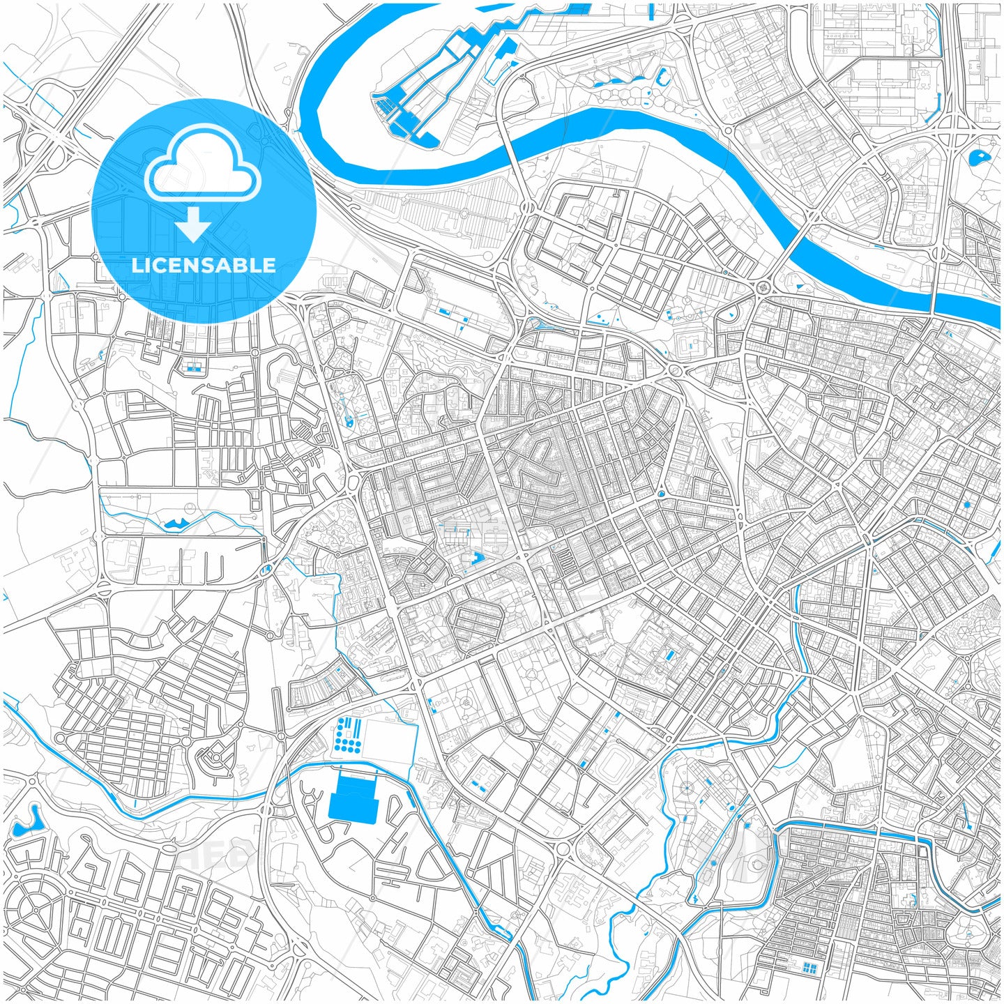 Delicias, Zaragoza, Spain, city map with high quality roads.