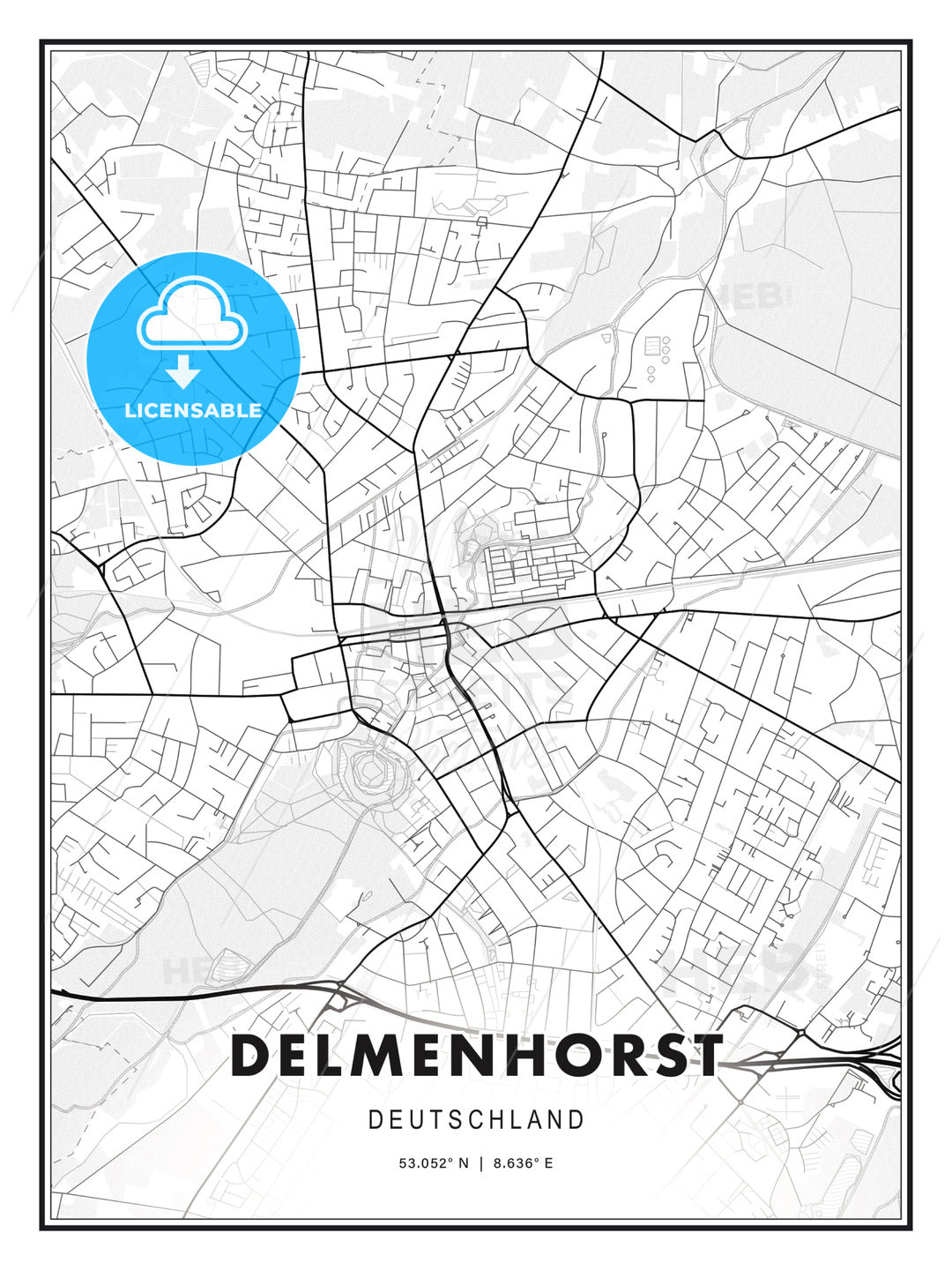 Delmenhorst, Germany, Modern Print Template in Various Formats - HEBSTREITS Sketches