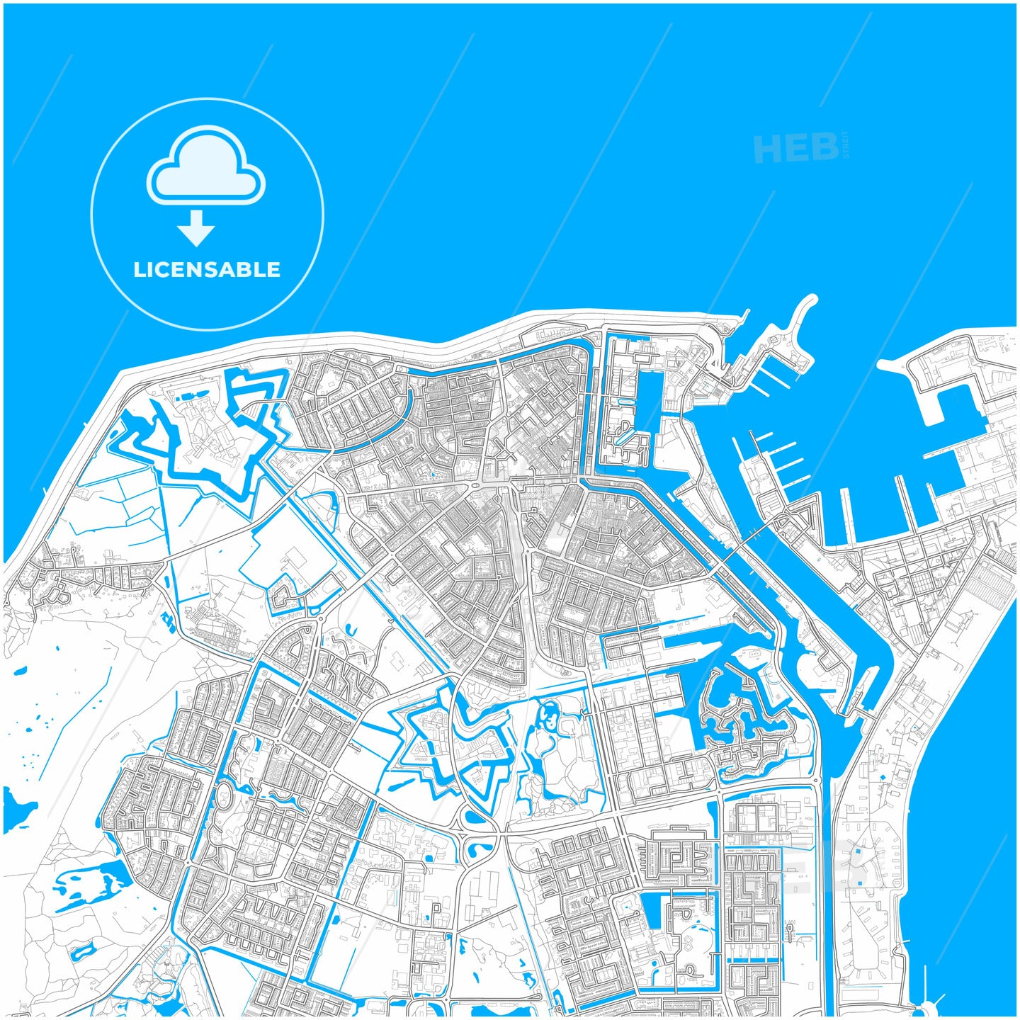 Den Helder, North Holland, Netherlands, city map with high quality roads.