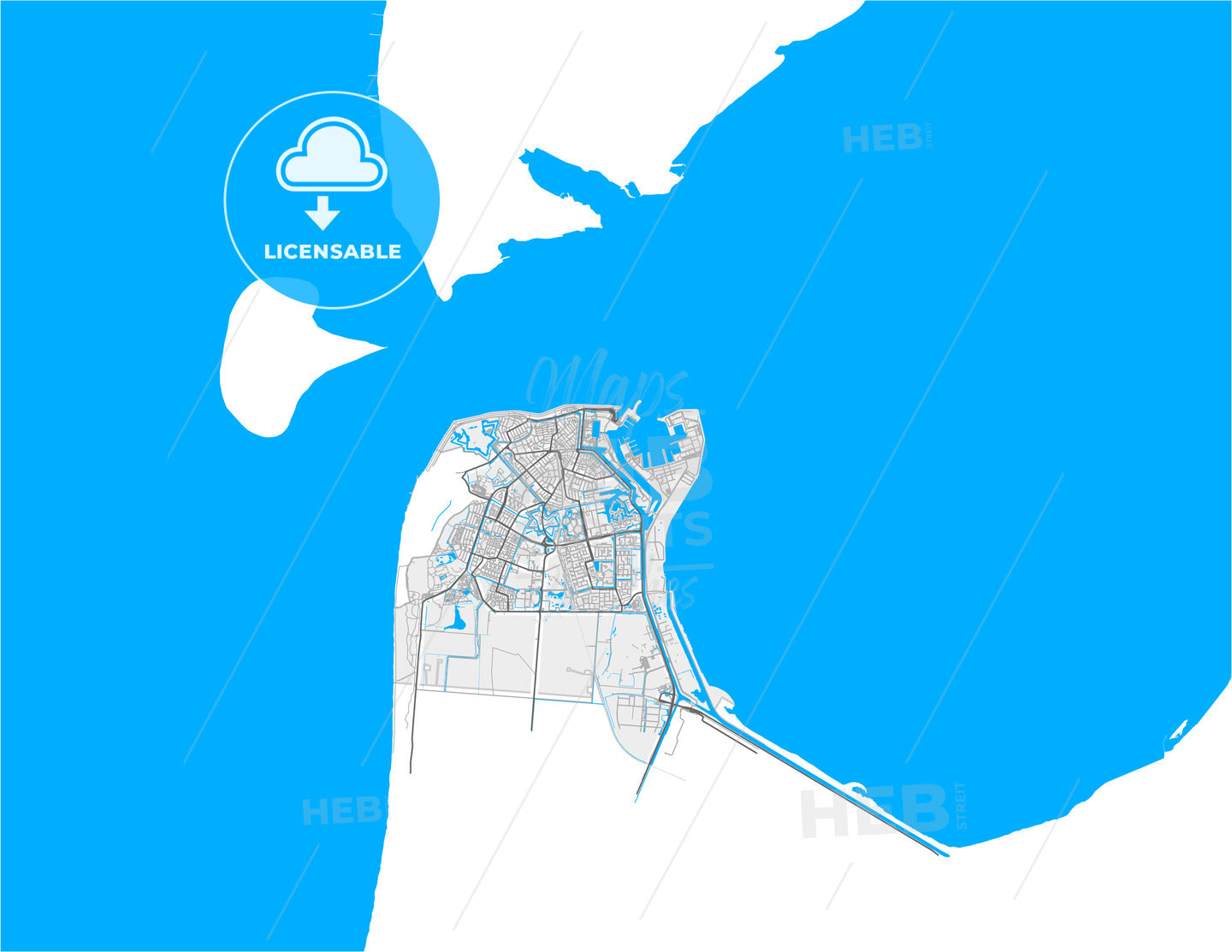 Den Helder, North Holland, Netherlands, high quality vector map