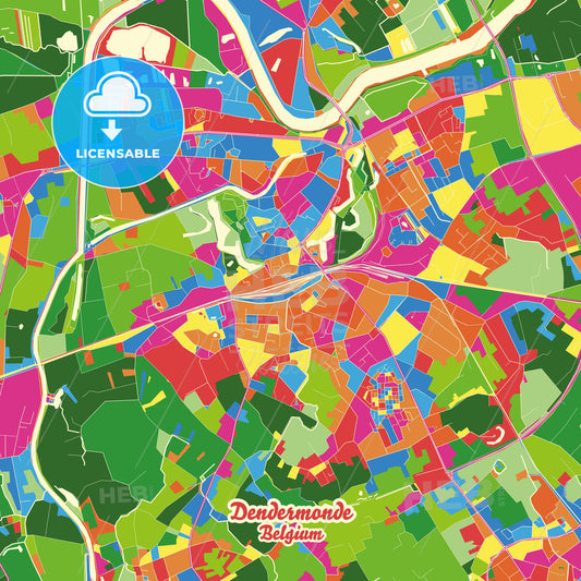 Dendermonde, Belgium Crazy Colorful Street Map Poster Template - HEBSTREITS Sketches