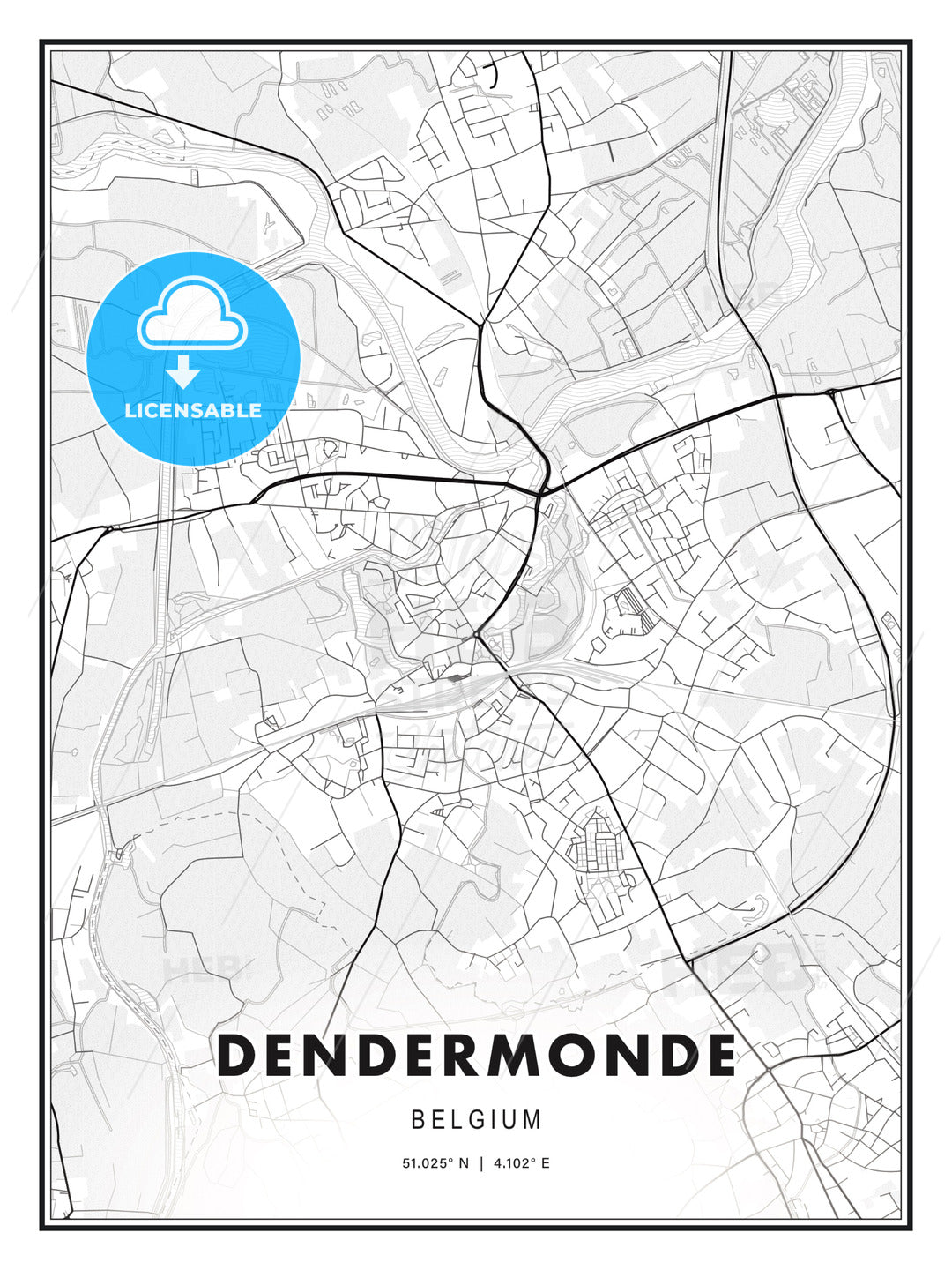 Dendermonde, Belgium, Modern Print Template in Various Formats - HEBSTREITS Sketches