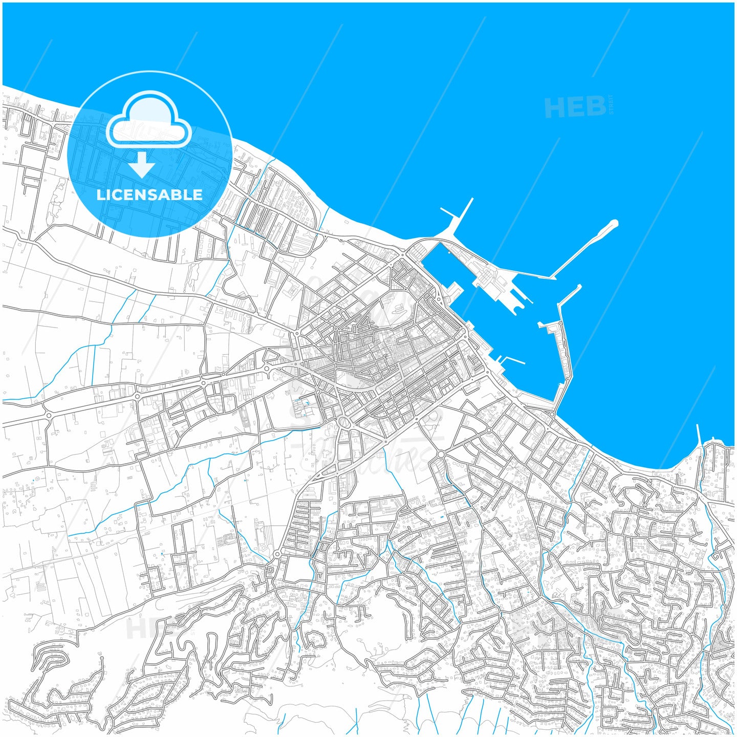 Denia, Alicante, Spain, city map with high quality roads.