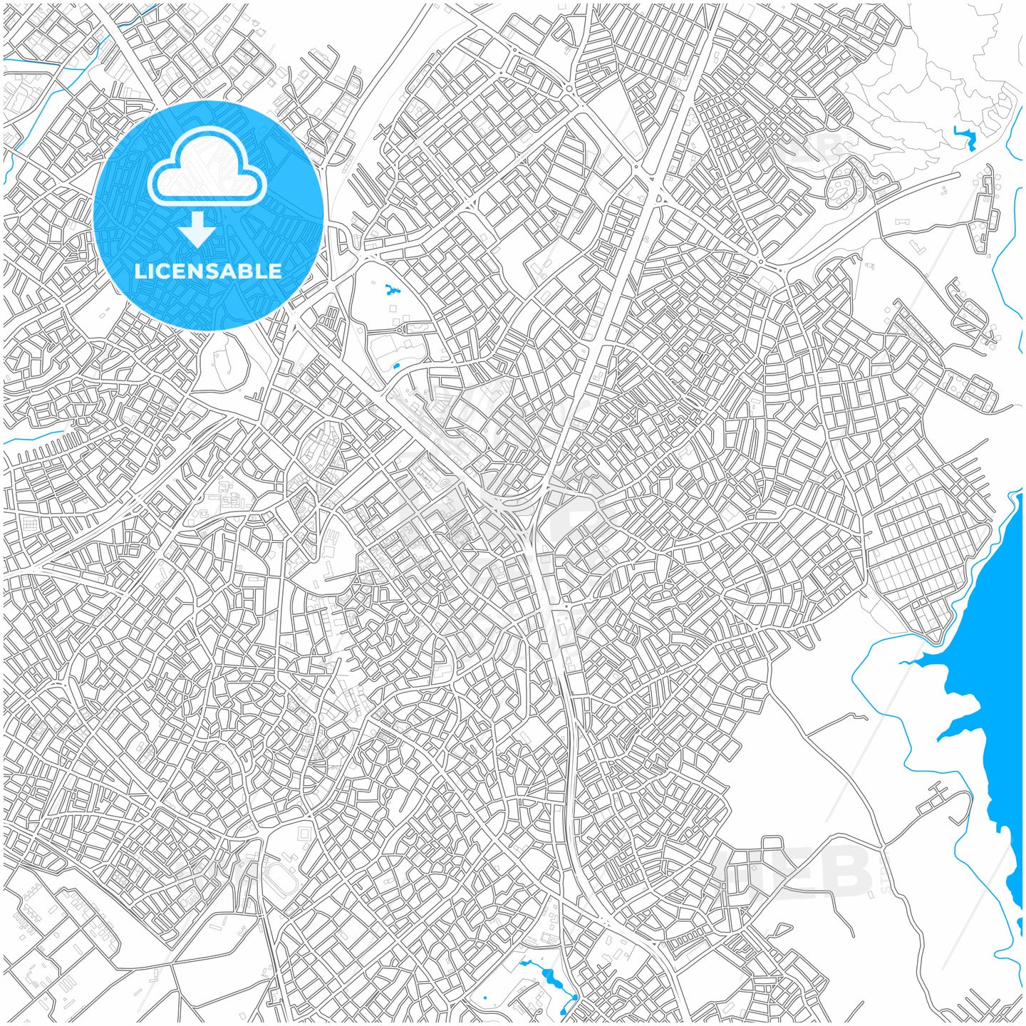 Denizli, Denizli, Turkey, city map with high quality roads.