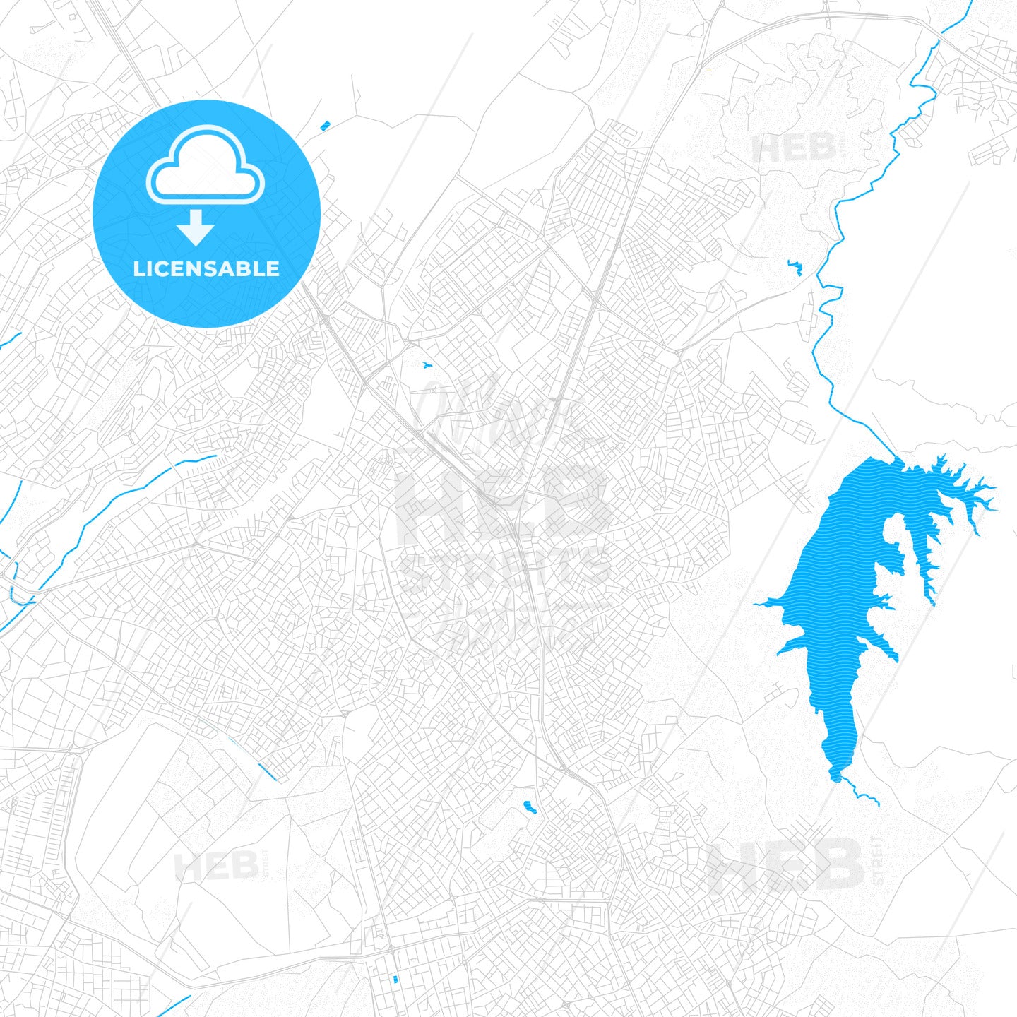 Denizli, Turkey PDF vector map with water in focus