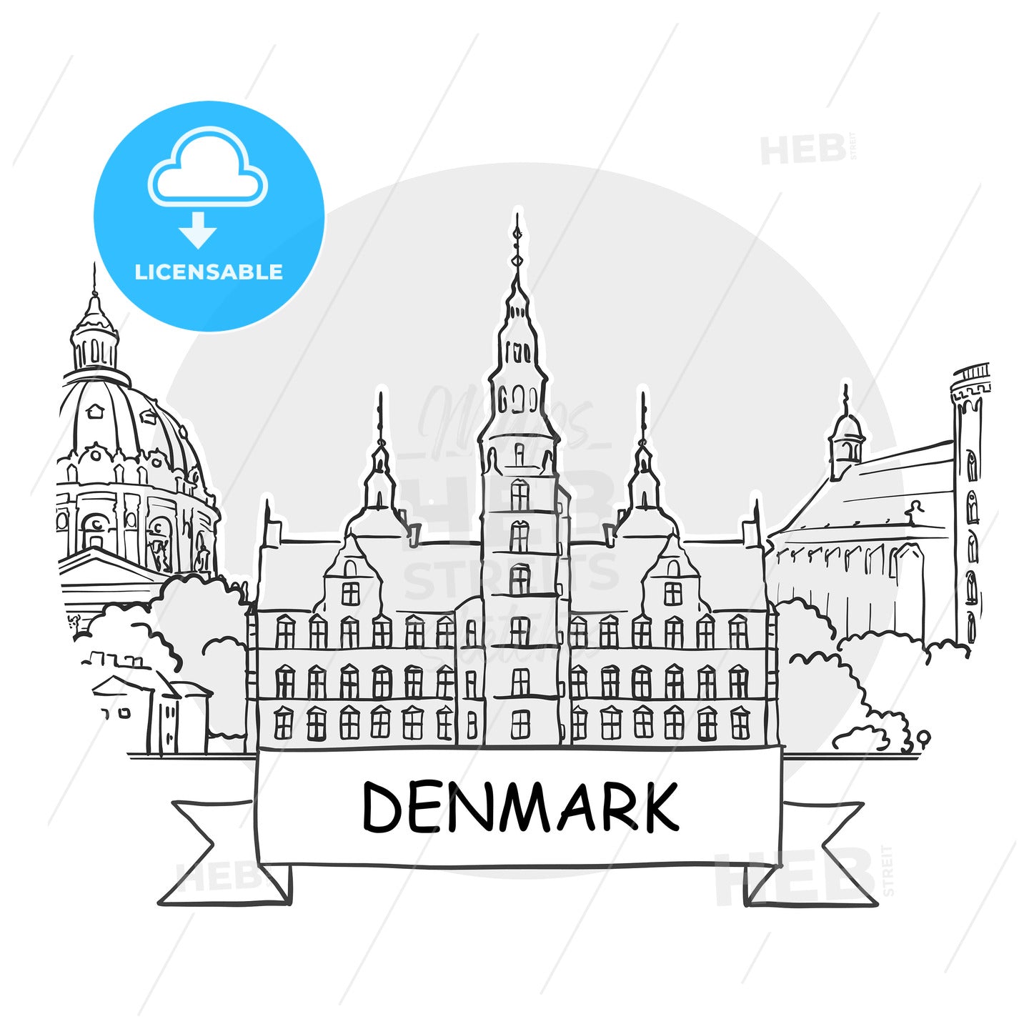 Denmark hand-drawn urban vector sign – instant download