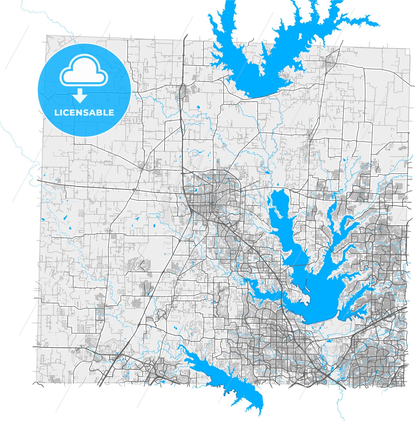 Denton, Texas, United States, high quality vector map