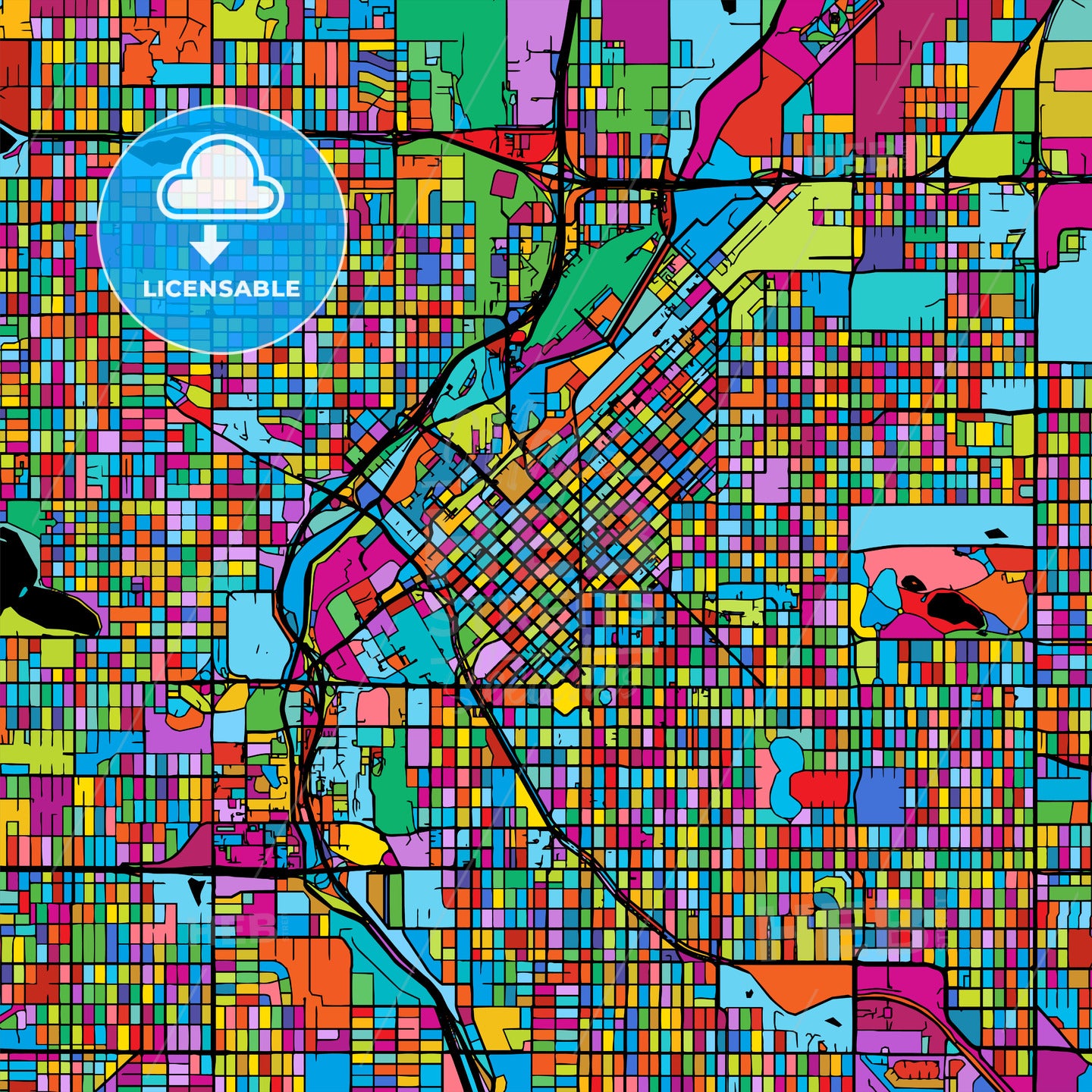 Denver Colorful Vector Map on Black