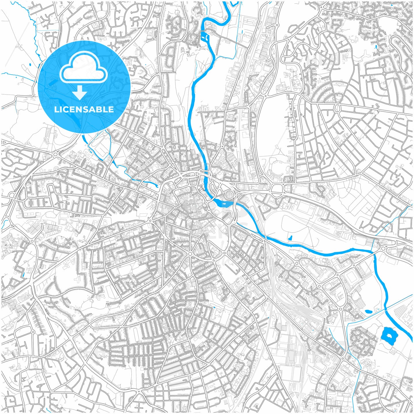 Derby, East Midlands, England, city map with high quality roads.