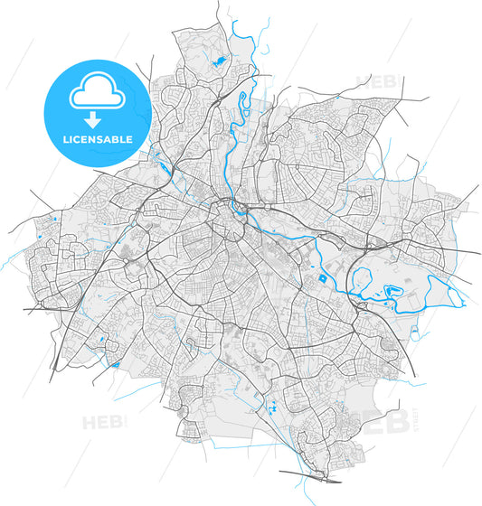 Derby, East Midlands, England, high quality vector map