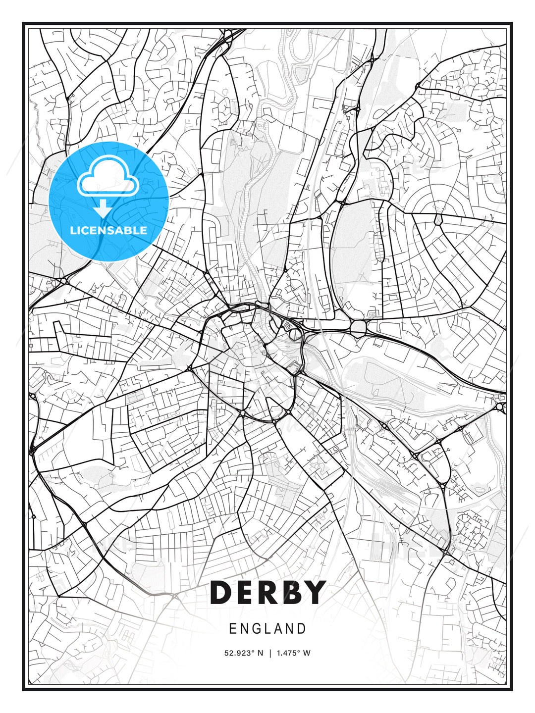 Derby, England, Modern Print Template in Various Formats - HEBSTREITS Sketches