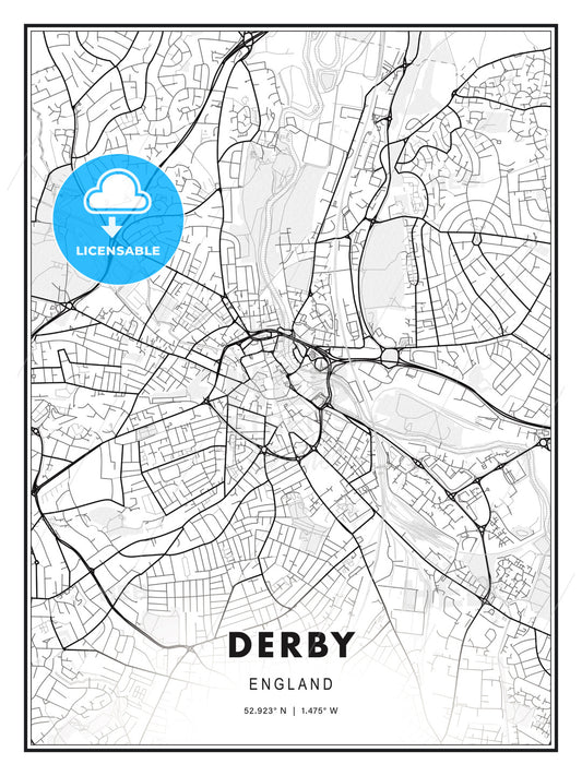 Derby, England, Modern Print Template in Various Formats - HEBSTREITS Sketches