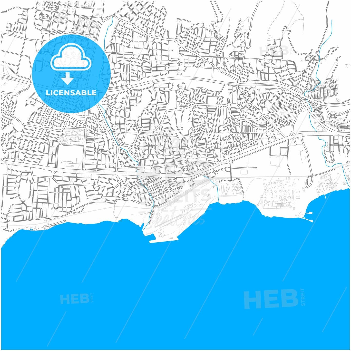 Derince, Kocaeli, Turkey, city map with high quality roads.