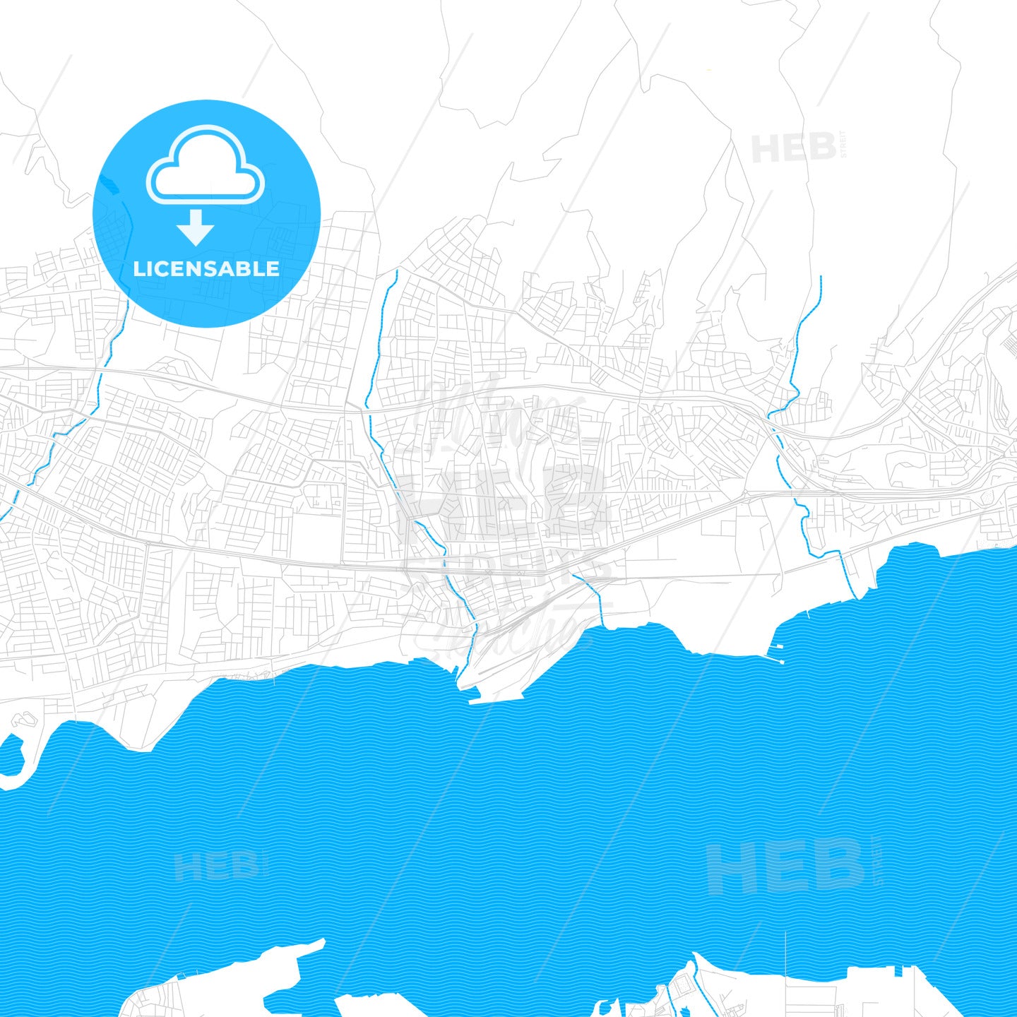 Derince, Turkey PDF vector map with water in focus