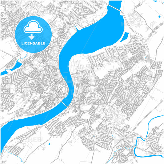 Derry, Derry, Northern Ireland, city map with high quality roads.