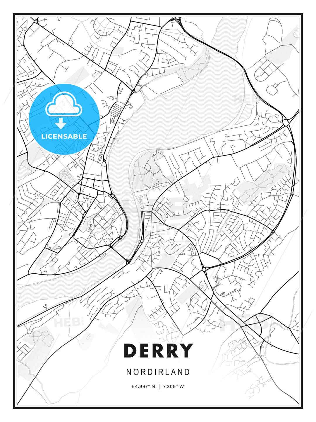 Derry, Nordirland, Modern Print Template in Various Formats - HEBSTREITS Sketches