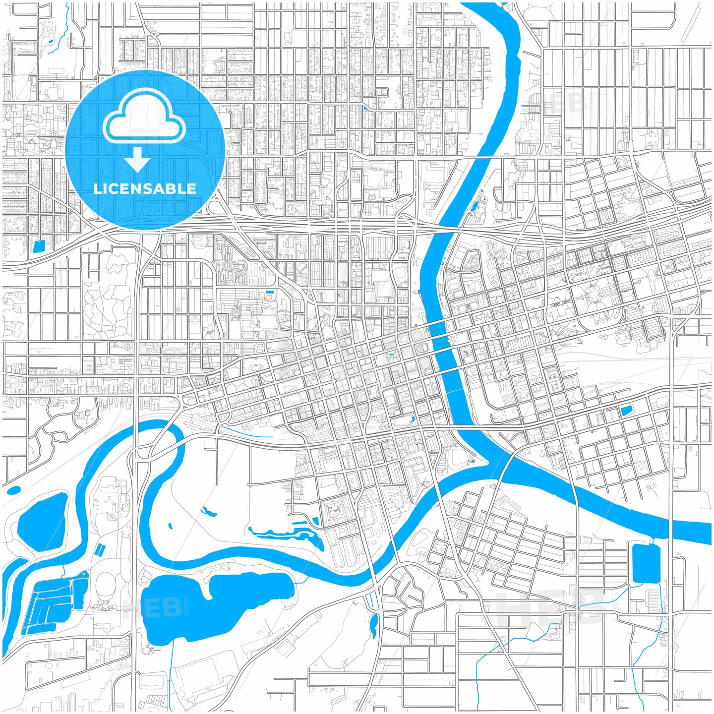 Des Moines, Iowa, United States, city map with high quality roads.