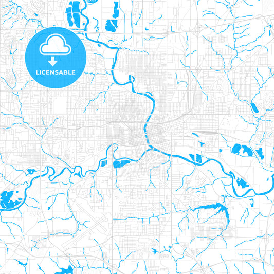 Des Moines, Iowa, United States, PDF vector map with water in focus