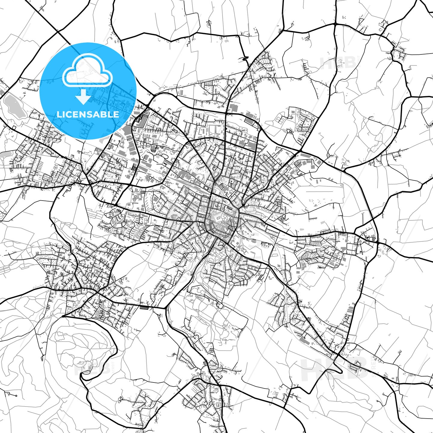 Detmold, Germany, vector map with buildings