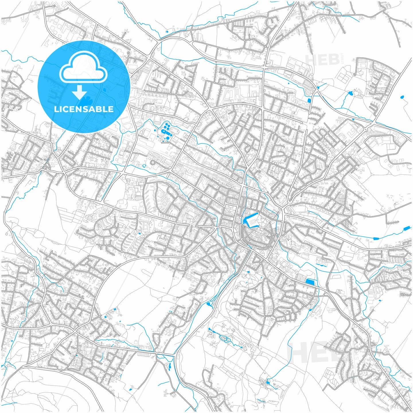 Detmold, North Rhine-Westphalia, Germany, city map with high quality roads.