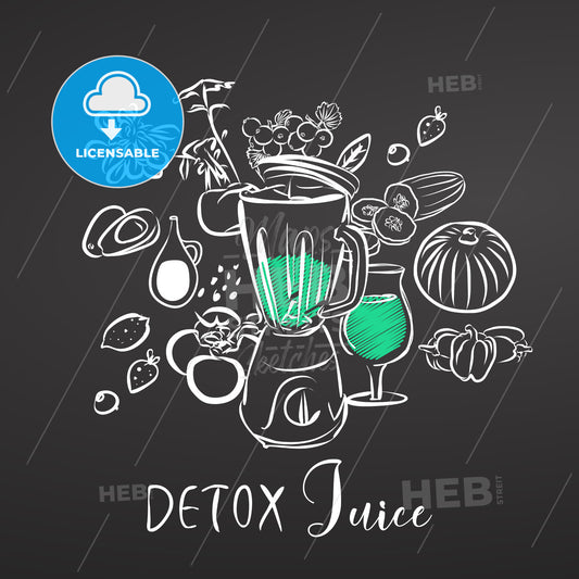 Detox Juice. Vegetables and Mixer. Chalk on Blackboard – instant download