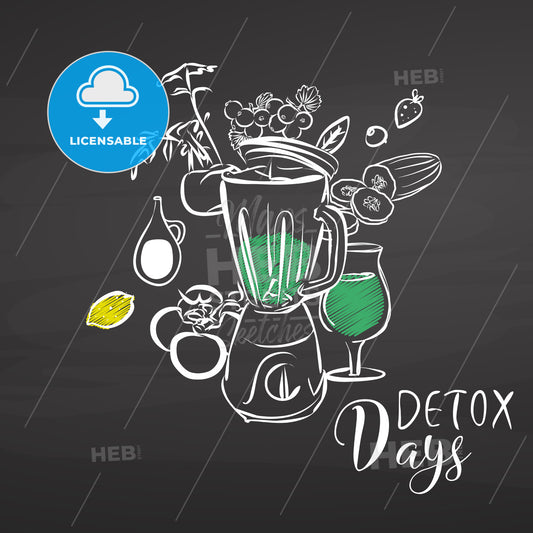 Detox days. Vegetables and Mixer on chalkboard – instant download