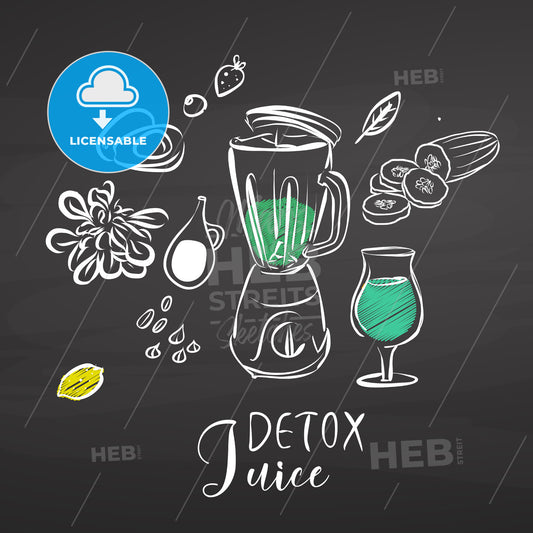 Detox juice ingredients on chalkboard – instant download