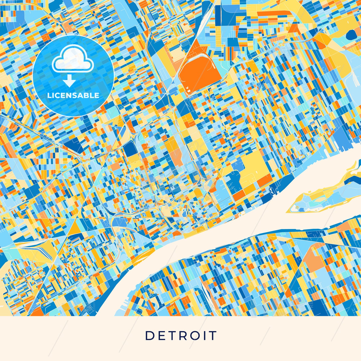 Detroit colorful map poster template