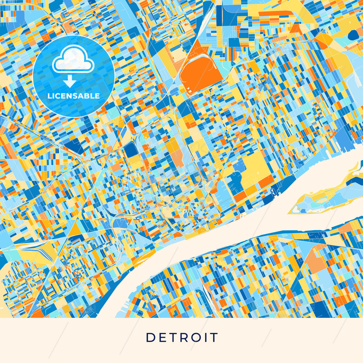 Detroit Map Blue Detroit Colorful Map Poster Template – HEBSTREITS