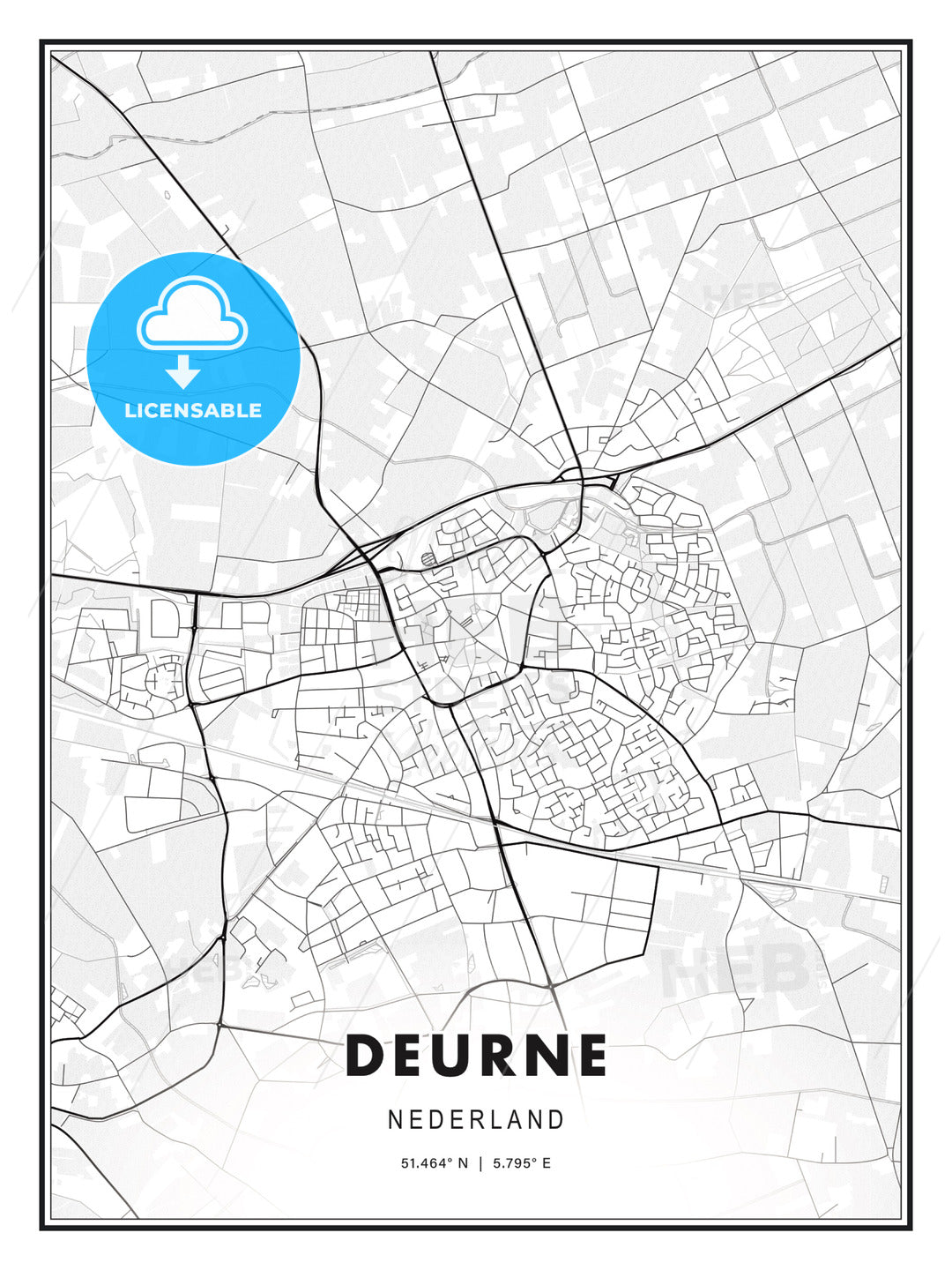 Deurne, Netherlands, Modern Print Template in Various Formats - HEBSTREITS Sketches