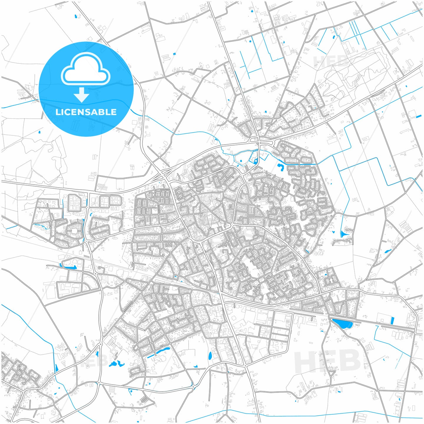 Deurne, North Brabant, Netherlands, city map with high quality roads.