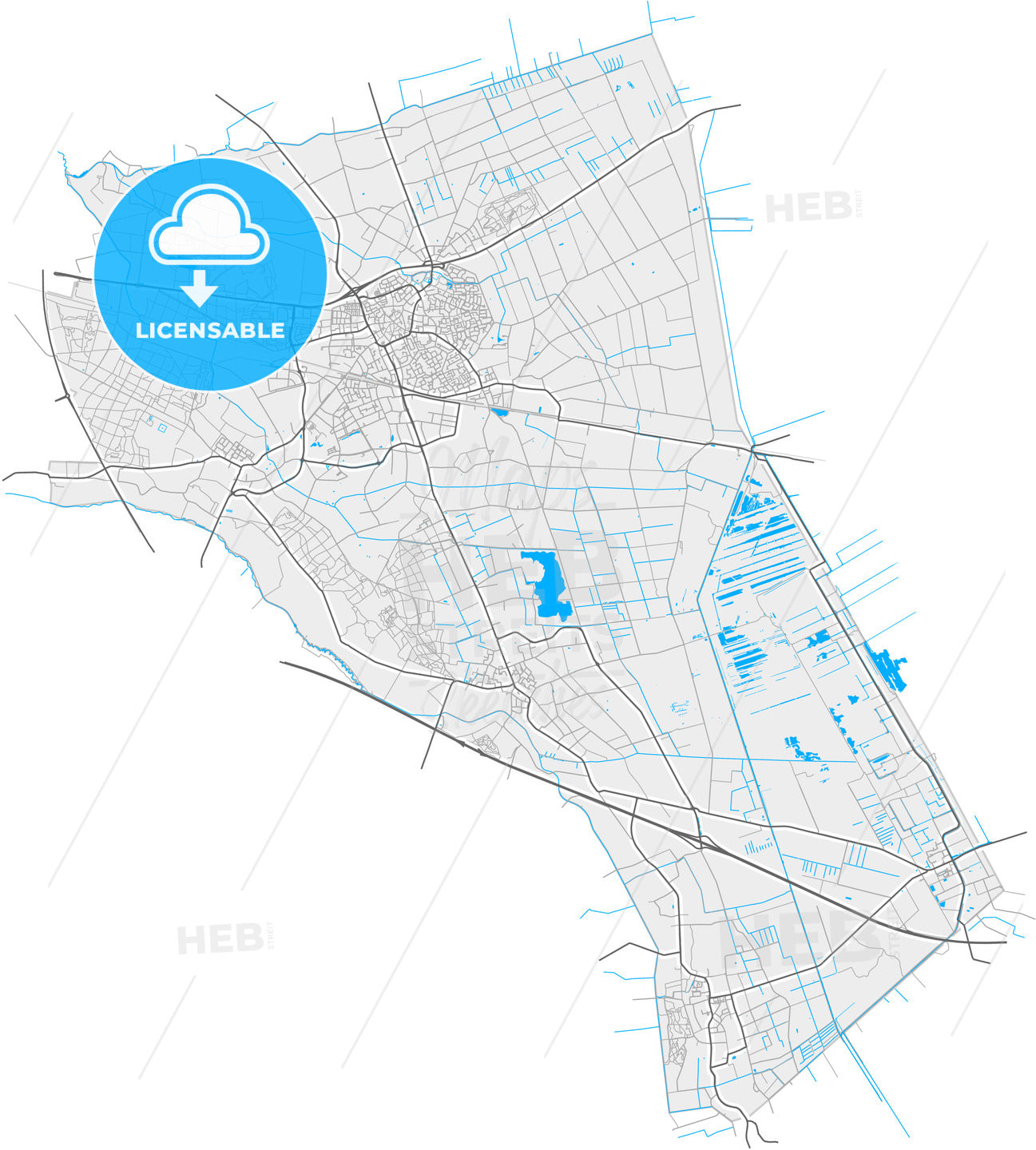 Deurne, North Brabant, Netherlands, high quality vector map