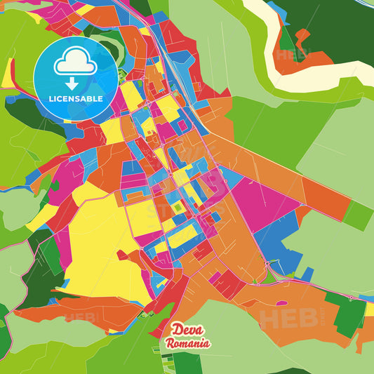 Deva, Romania Crazy Colorful Street Map Poster Template - HEBSTREITS Sketches