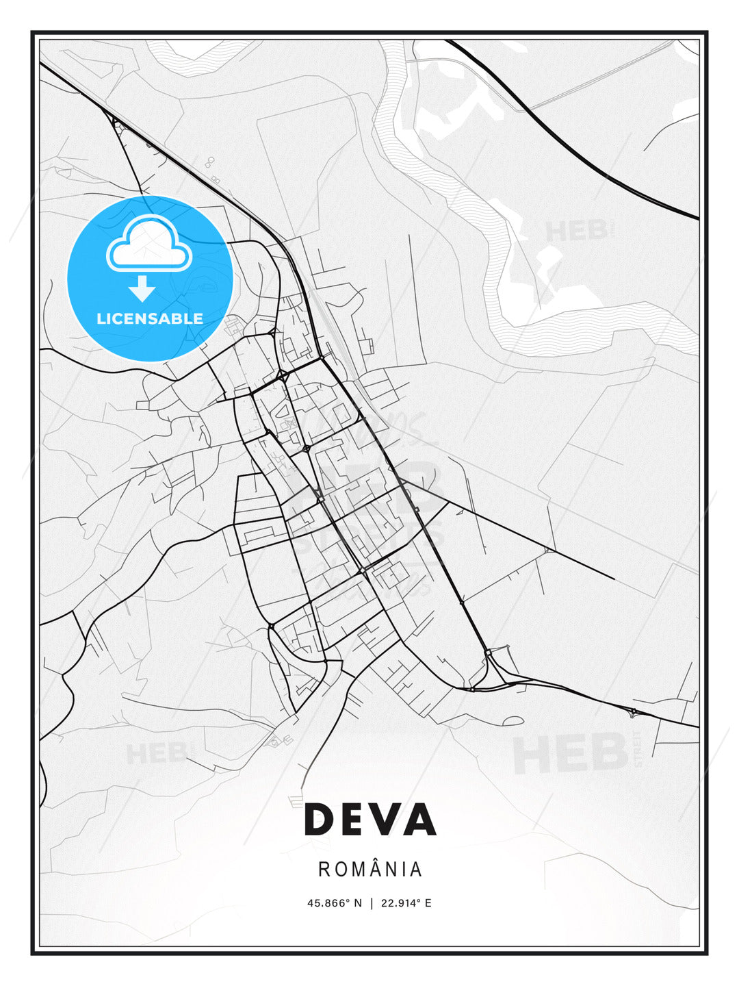 Deva, Romania, Modern Print Template in Various Formats - HEBSTREITS Sketches