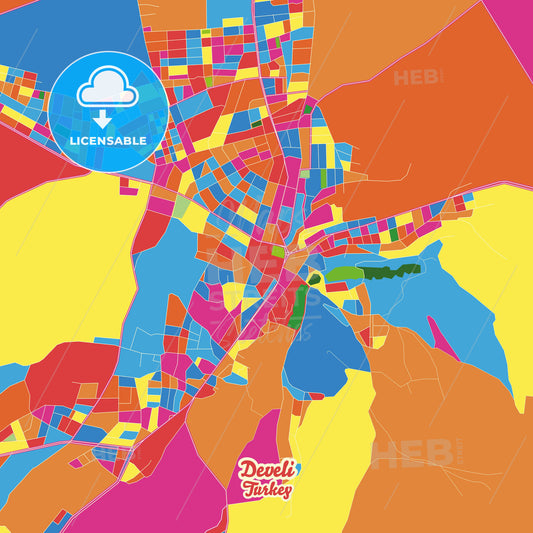 Develi, Turkey Crazy Colorful Street Map Poster Template - HEBSTREITS Sketches