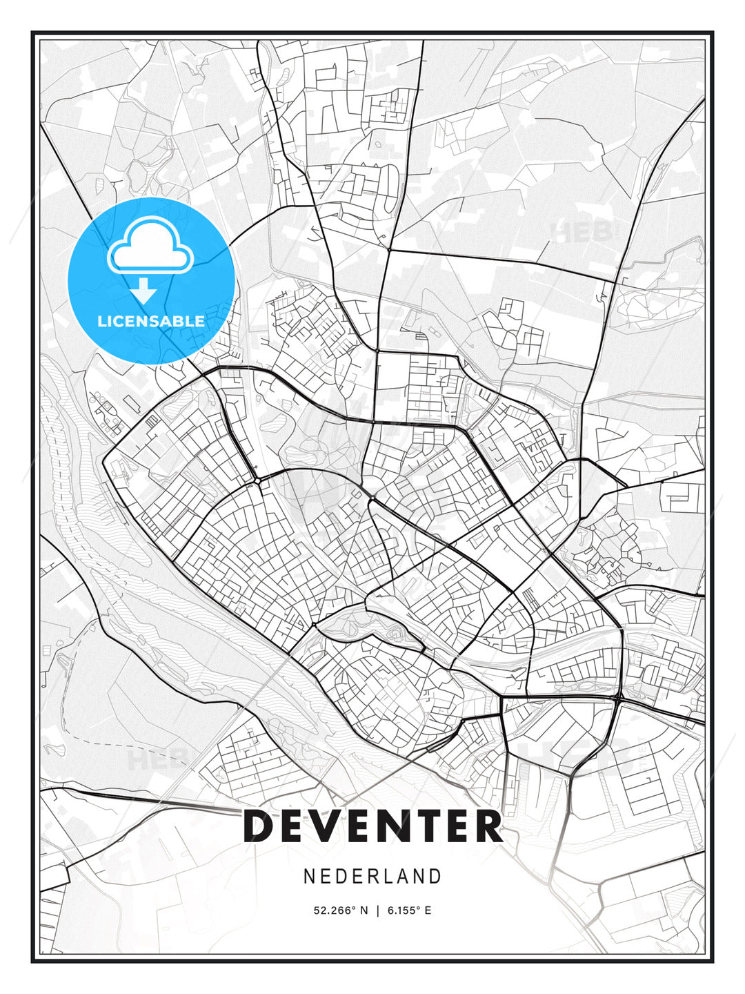 Deventer, Netherlands, Modern Print Template in Various Formats - HEBSTREITS Sketches