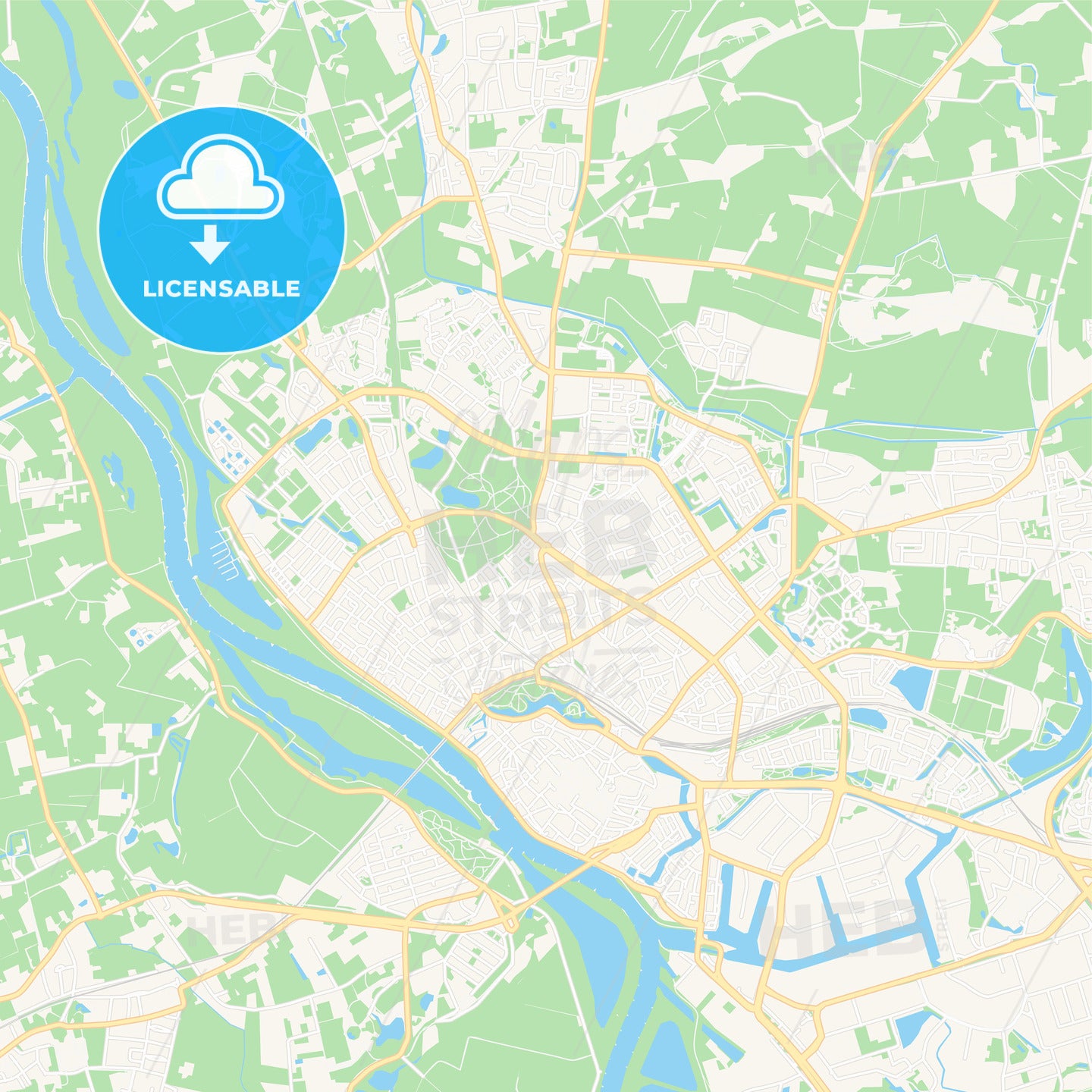 Deventer, Netherlands Vector Map - Classic Colors
