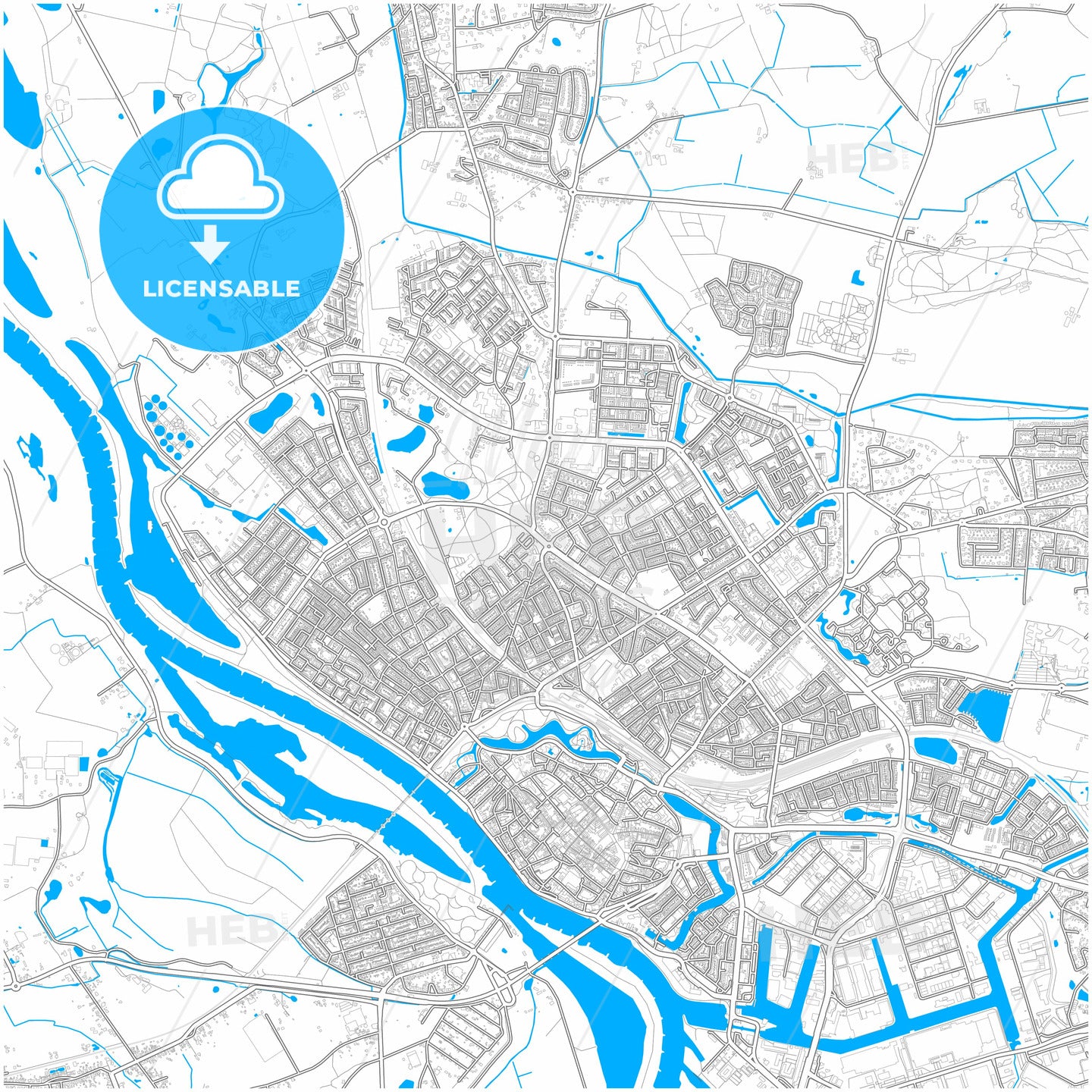 Deventer, Overijssel, Netherlands, city map with high quality roads.