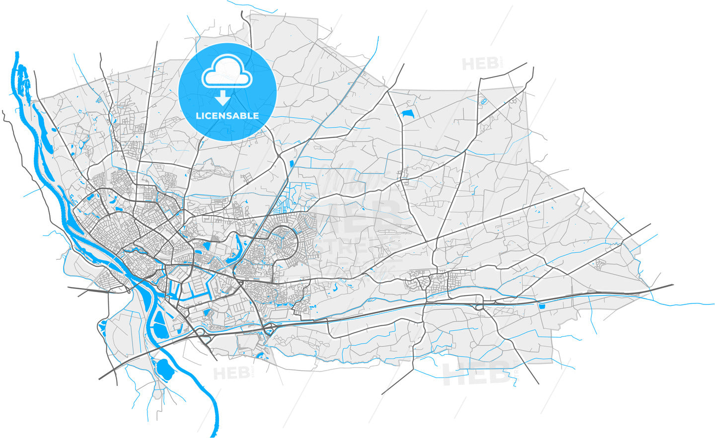 Deventer, Overijssel, Netherlands, high quality vector map