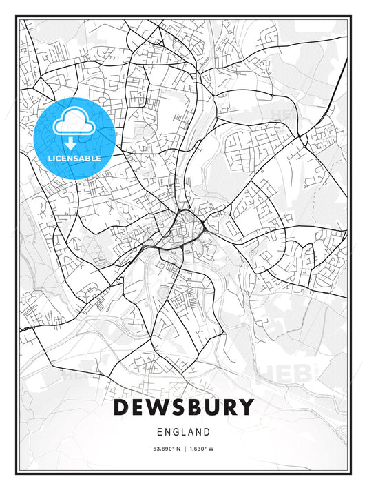 Dewsbury, England, Modern Print Template in Various Formats - HEBSTREITS Sketches