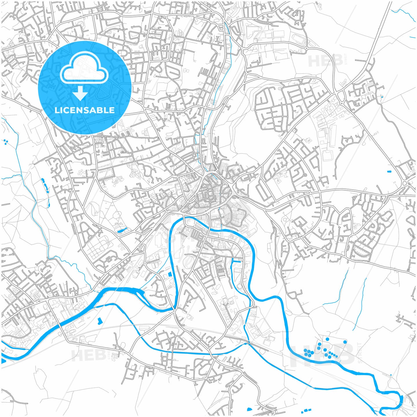 Dewsbury, Yorkshire and the Humber, England, city map with high quality roads.